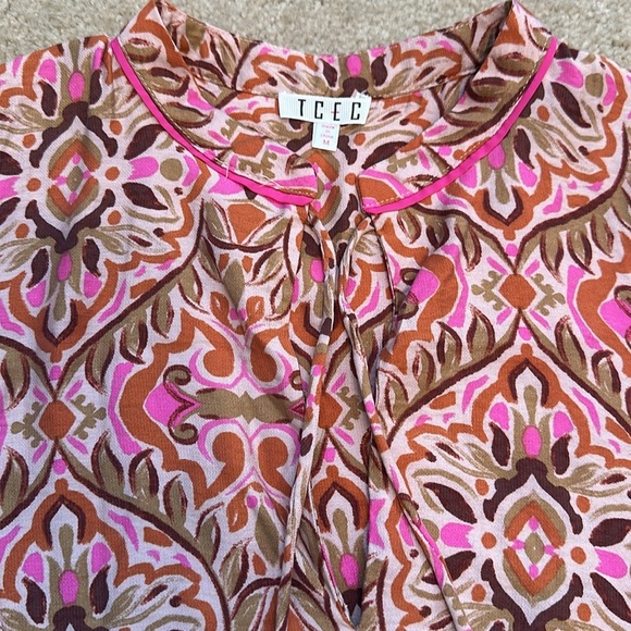 TCEC Pink Abstract Patterned Long Sleeve Loose Dress Size Medium with Pockets - Picture 5 of 11